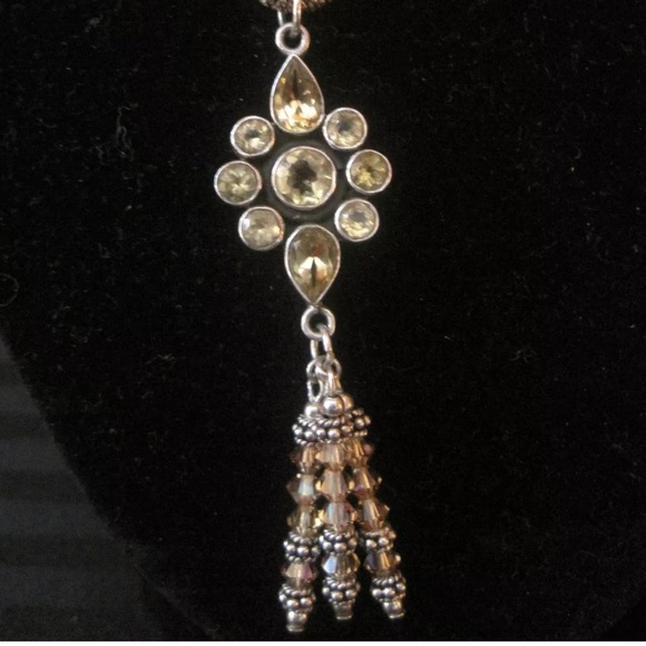 Vintage STERLING SILVER Citrine Gemstones Crystal Necklace & Bracelet Set Parure - Picture 4 of 10